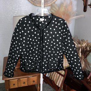 Women’s Sz. L Crown & Ivy Quilted Jacket Black with White Polka-Dots Latch Front